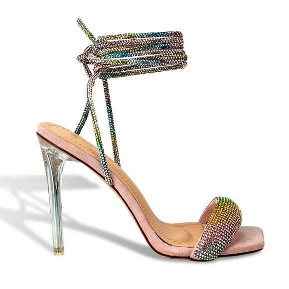 RHINESTONE LACE UP HEEL - Picture 1 of 4